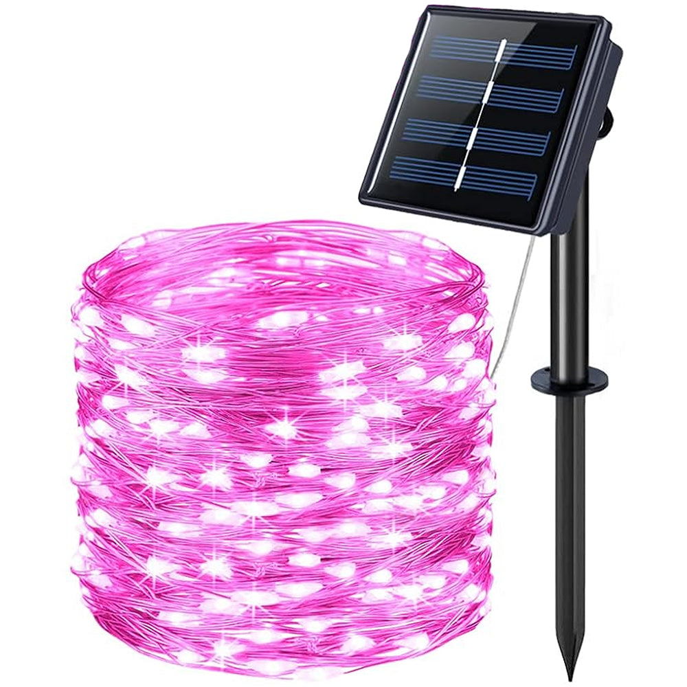 10M 100 LED Solar String Lights - Pink Light