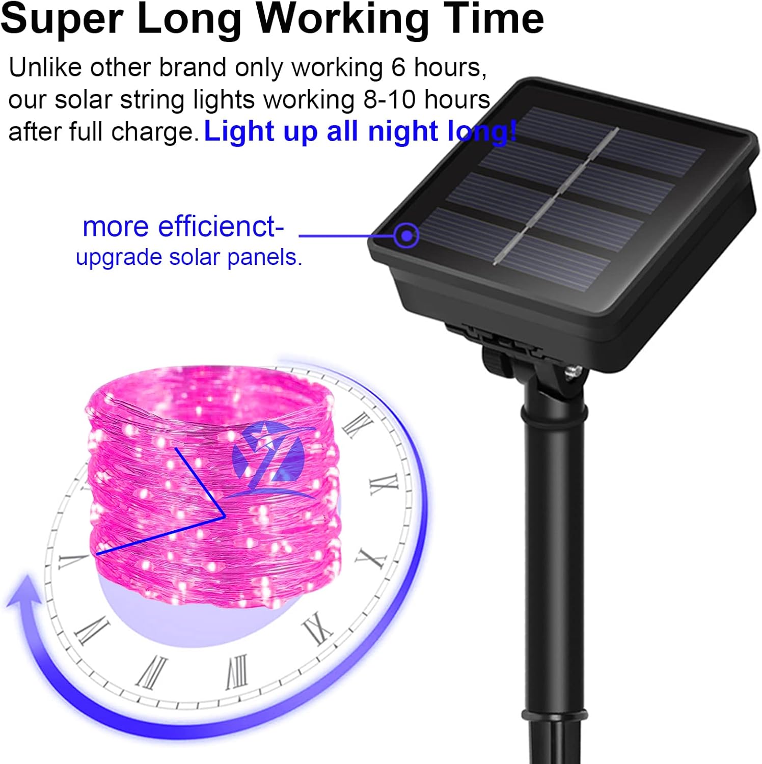 10M 100 LED Solar String Lights - Pink Light