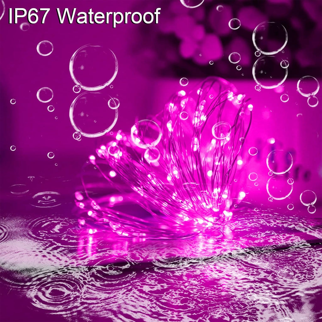 10M 100 LED Solar String Lights - Pink Light
