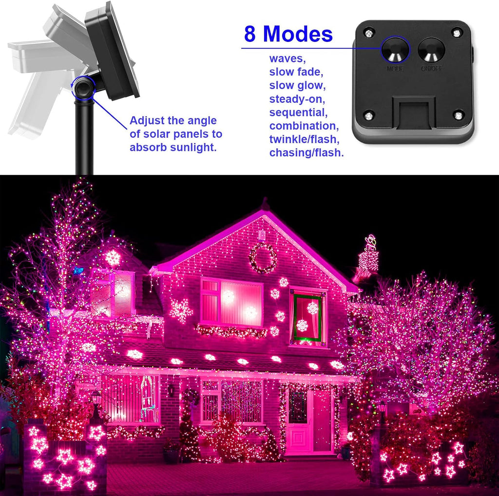 10M 100 LED Solar String Lights - Pink Light