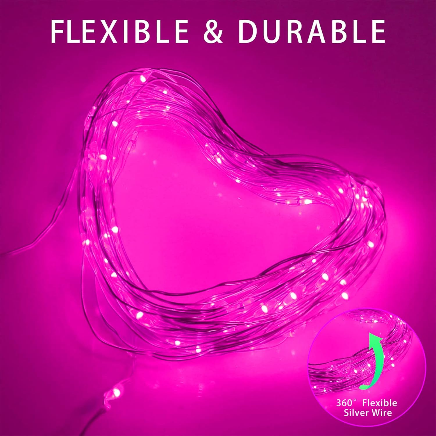 10M 100 LED Solar String Lights - Pink Light