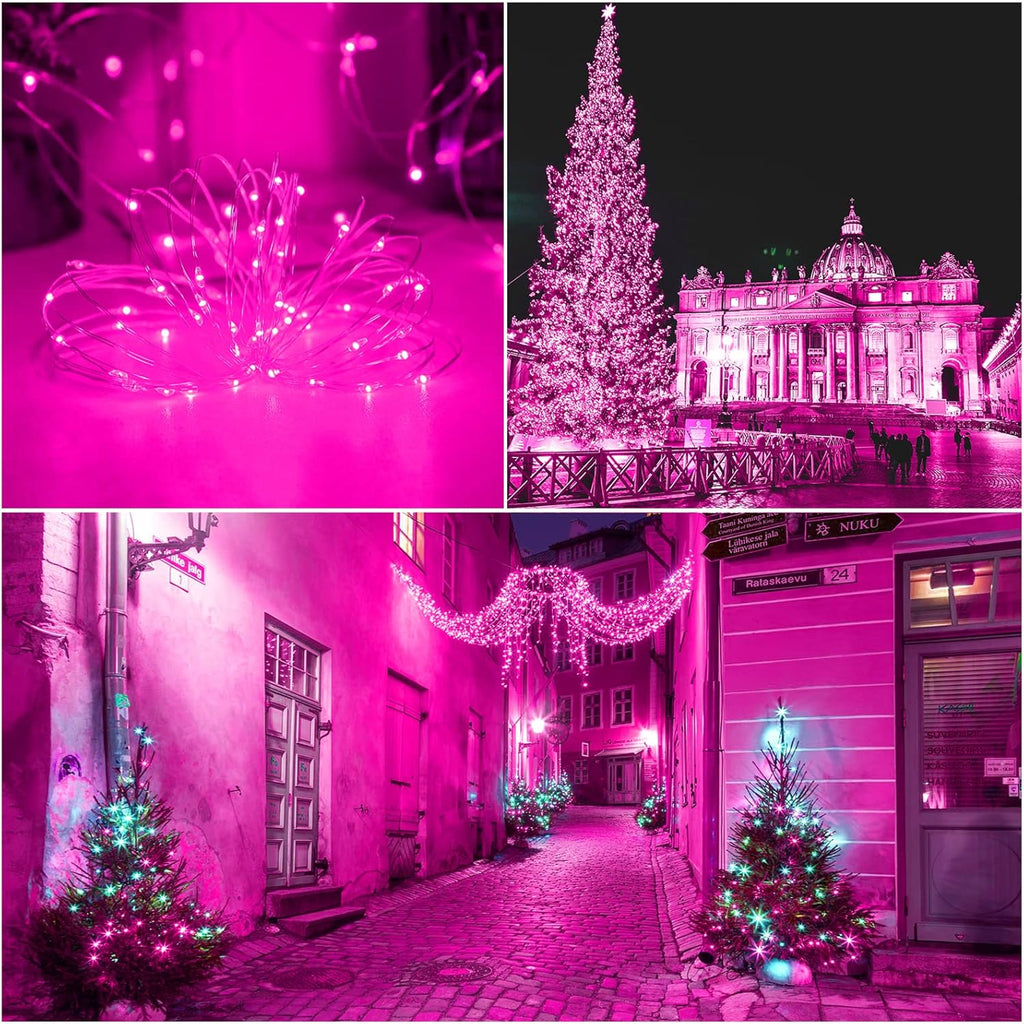 10M 100 LED Solar String Lights - Pink Light