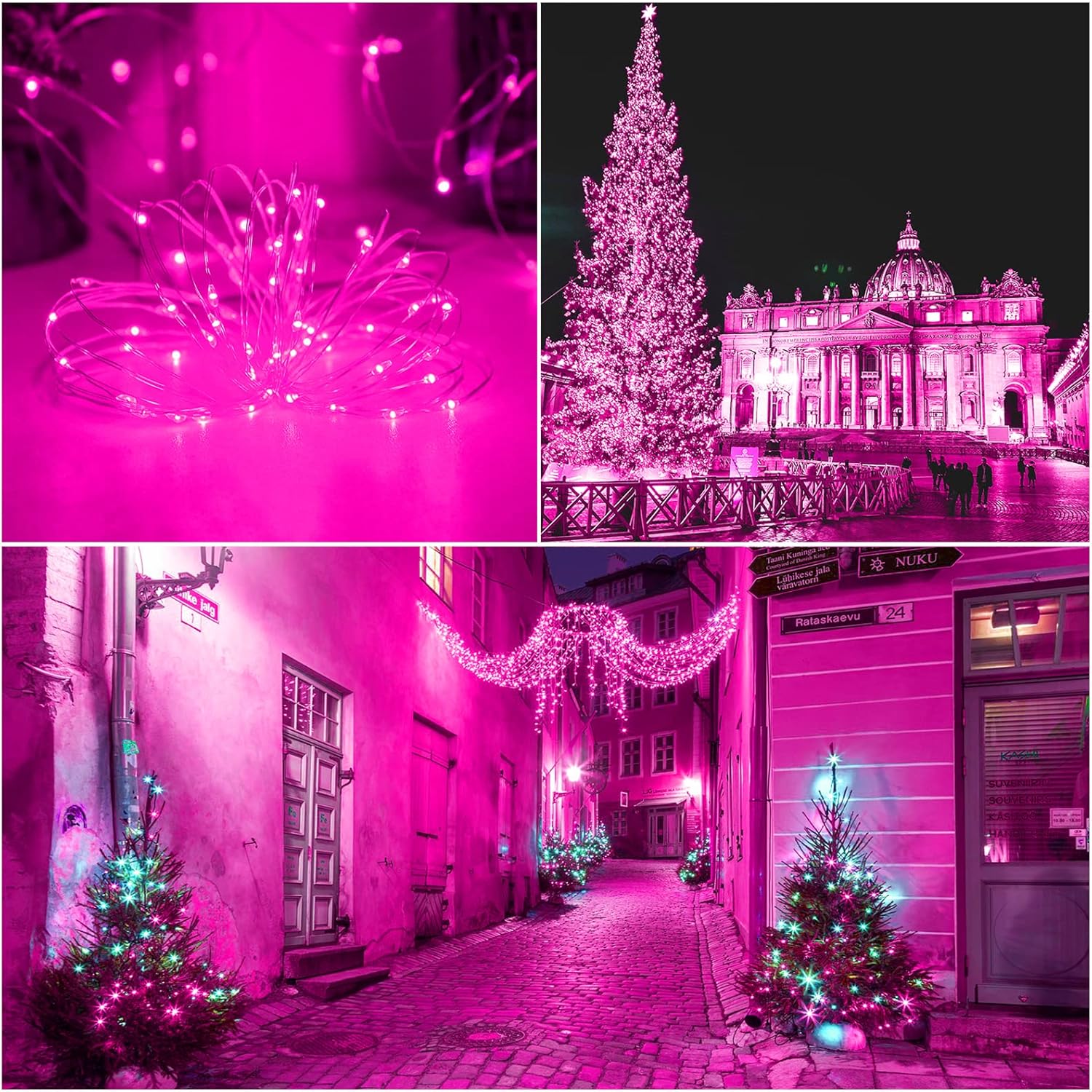 10M 100 LED Solar String Lights - Pink Light