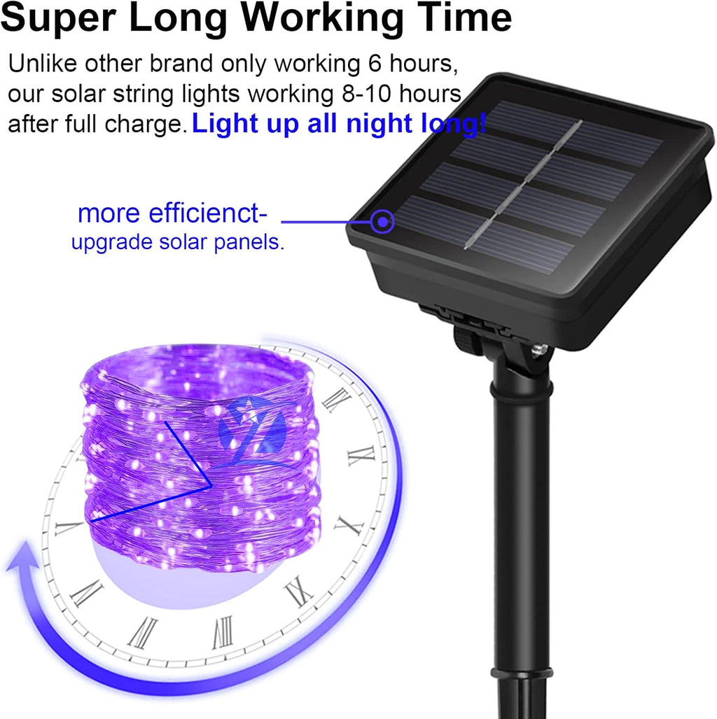 10M Solar Fairy Lights 100 LED Purple Outdoor Garden String Lights
