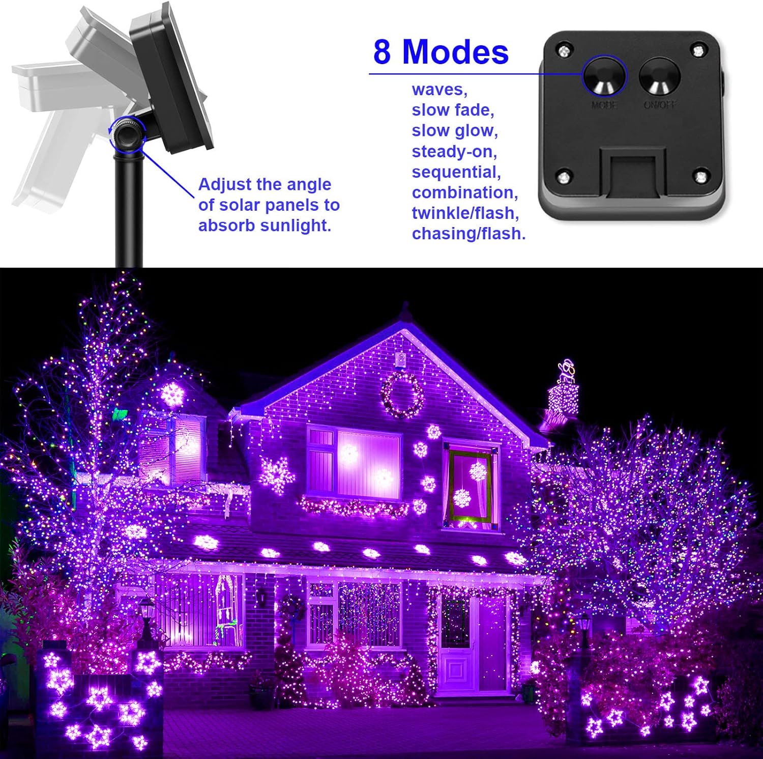 10M Solar Fairy Lights 100 LED Purple Outdoor Garden String Lights