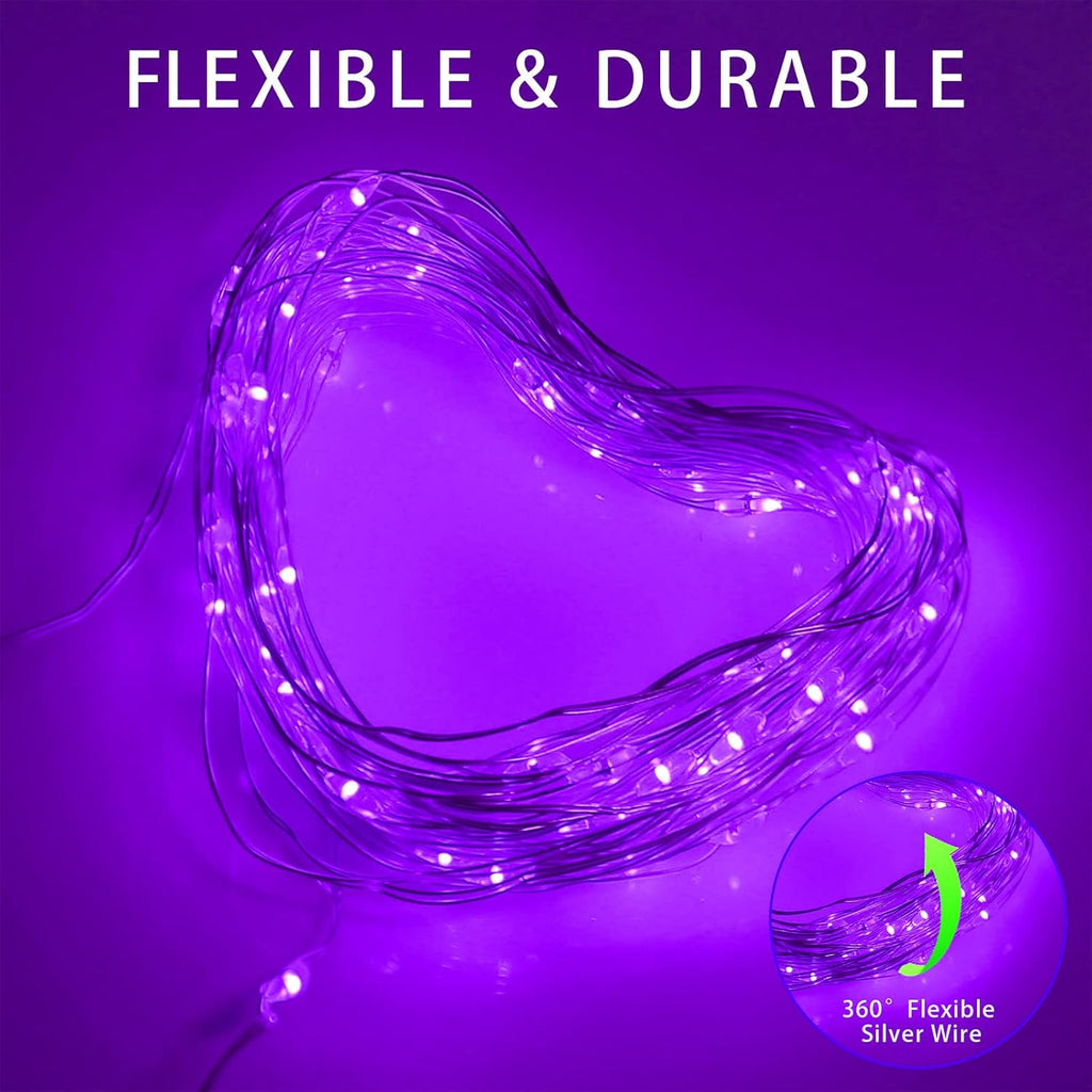 10M Solar Fairy Lights 100 LED Purple Outdoor Garden String Lights
