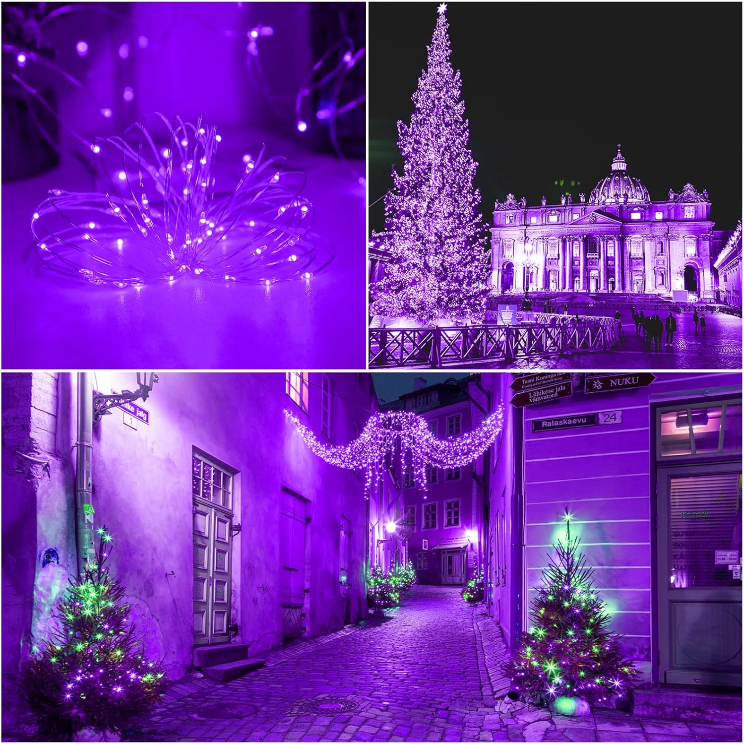 10M Solar Fairy Lights 100 LED Purple Outdoor Garden String Lights