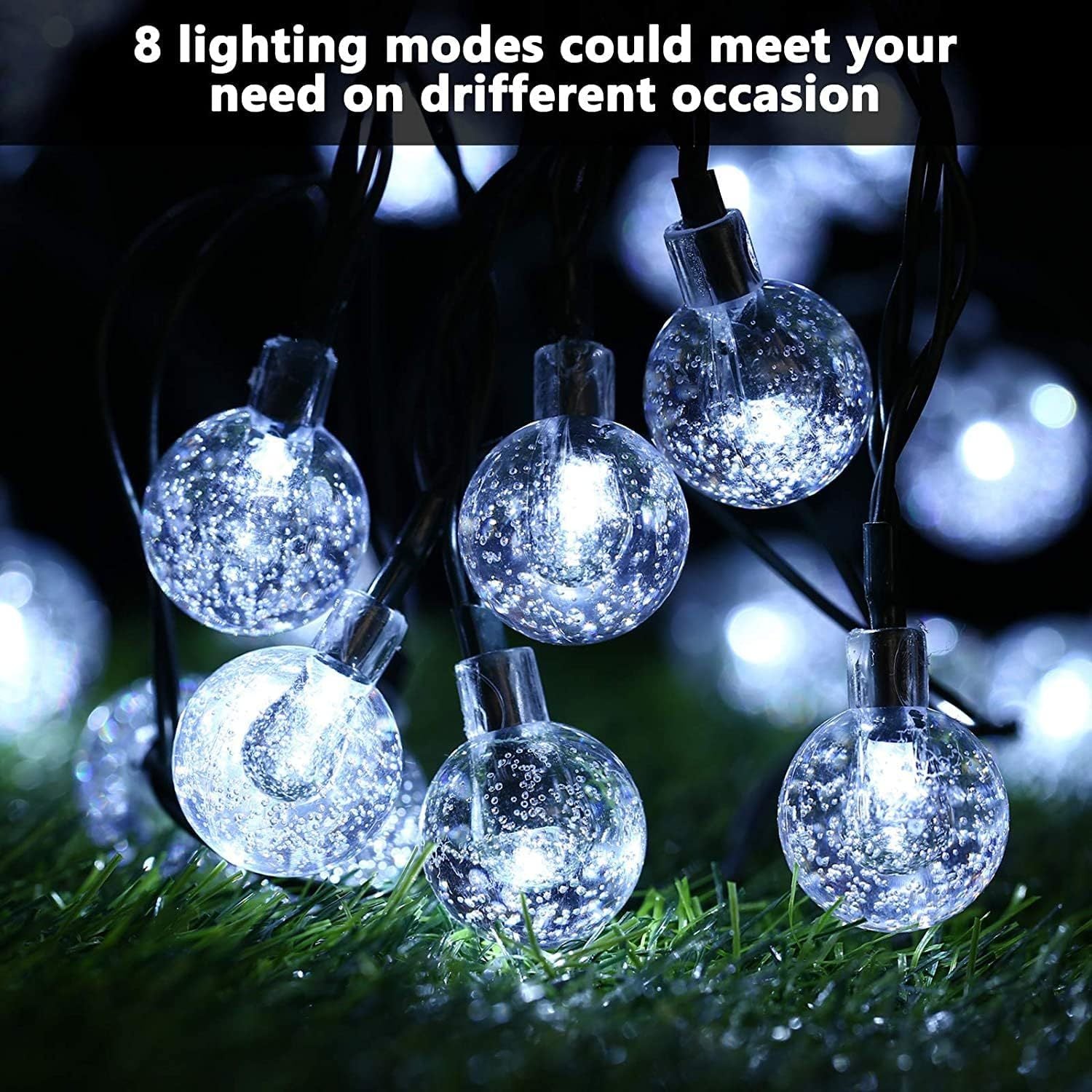12M 100LEDs Solar Globe Lights Waterproof Outdoor Solar Garden Fairy String Lights