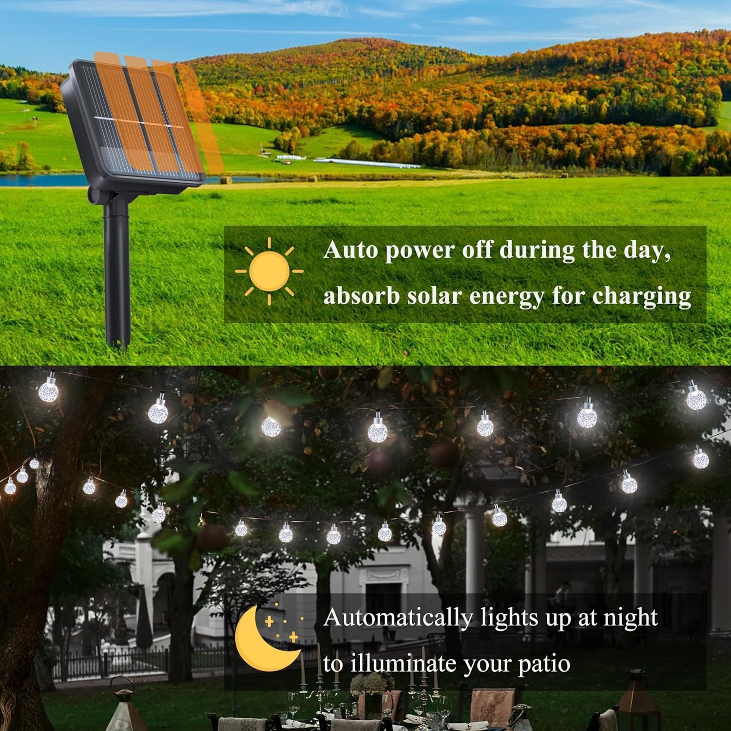 12M 100LEDs Solar Globe Lights Waterproof Outdoor Solar Garden Fairy String Lights
