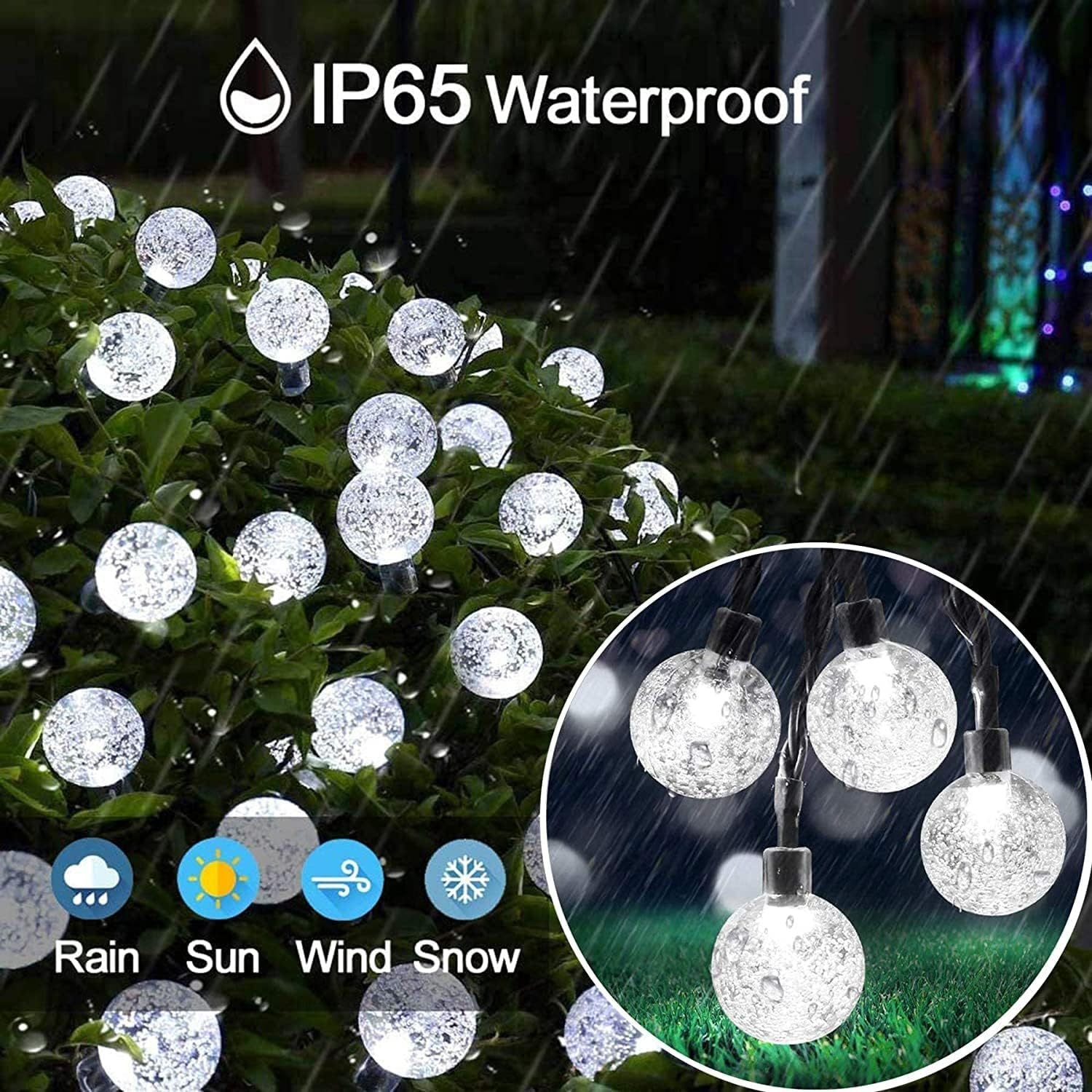 12M 100LEDs Solar Globe Lights Waterproof Outdoor Solar Garden Fairy String Lights