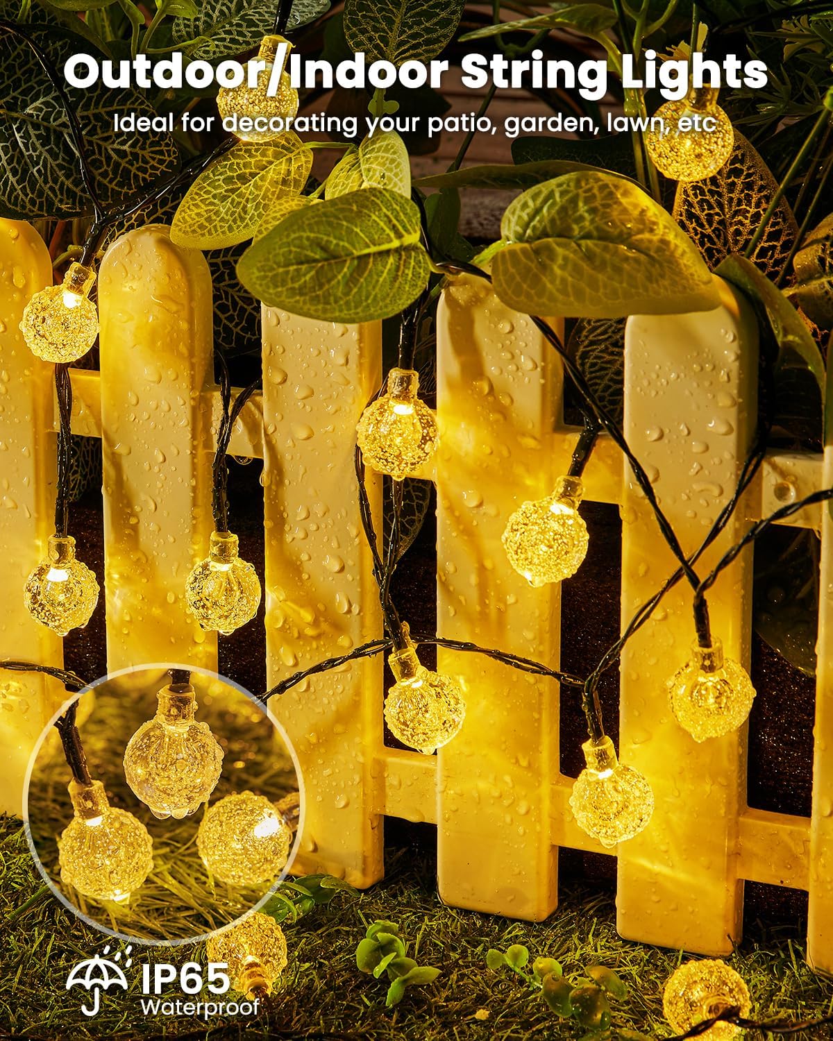 Globe Solar String Lights 12M 100LED Outdoor Bulb String Lights Waterproof Solar Patio Lights for Patio, Garden, Gazebo, Yard, Outdoors