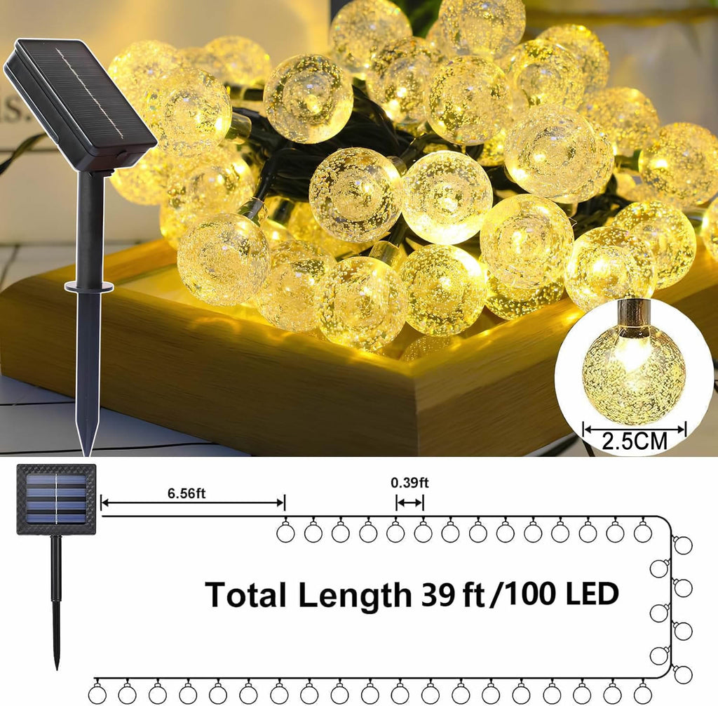 Globe Solar String Lights 12M 100LED Outdoor Bulb String Lights Waterproof Solar Patio Lights for Patio, Garden, Gazebo, Yard, Outdoors