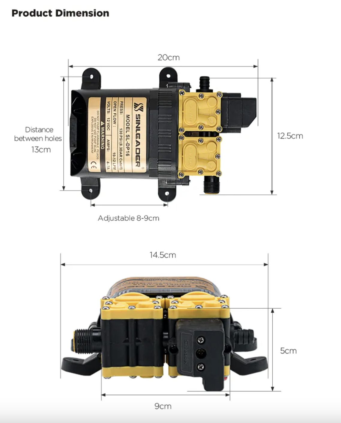 12V Automatic Water Pump 12L 130PSI High Pressure Self Priming Caravan Marine Pump