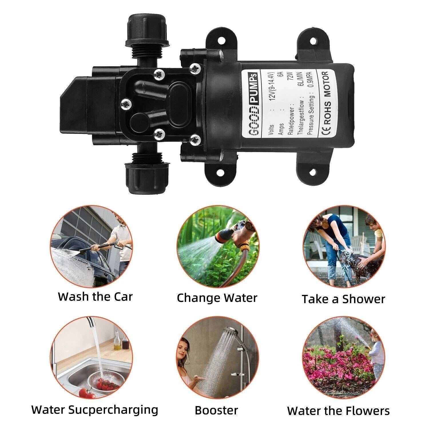 12V Automatic Water Pump 6L 130PSI Pressure Self Priming Caravan Pump