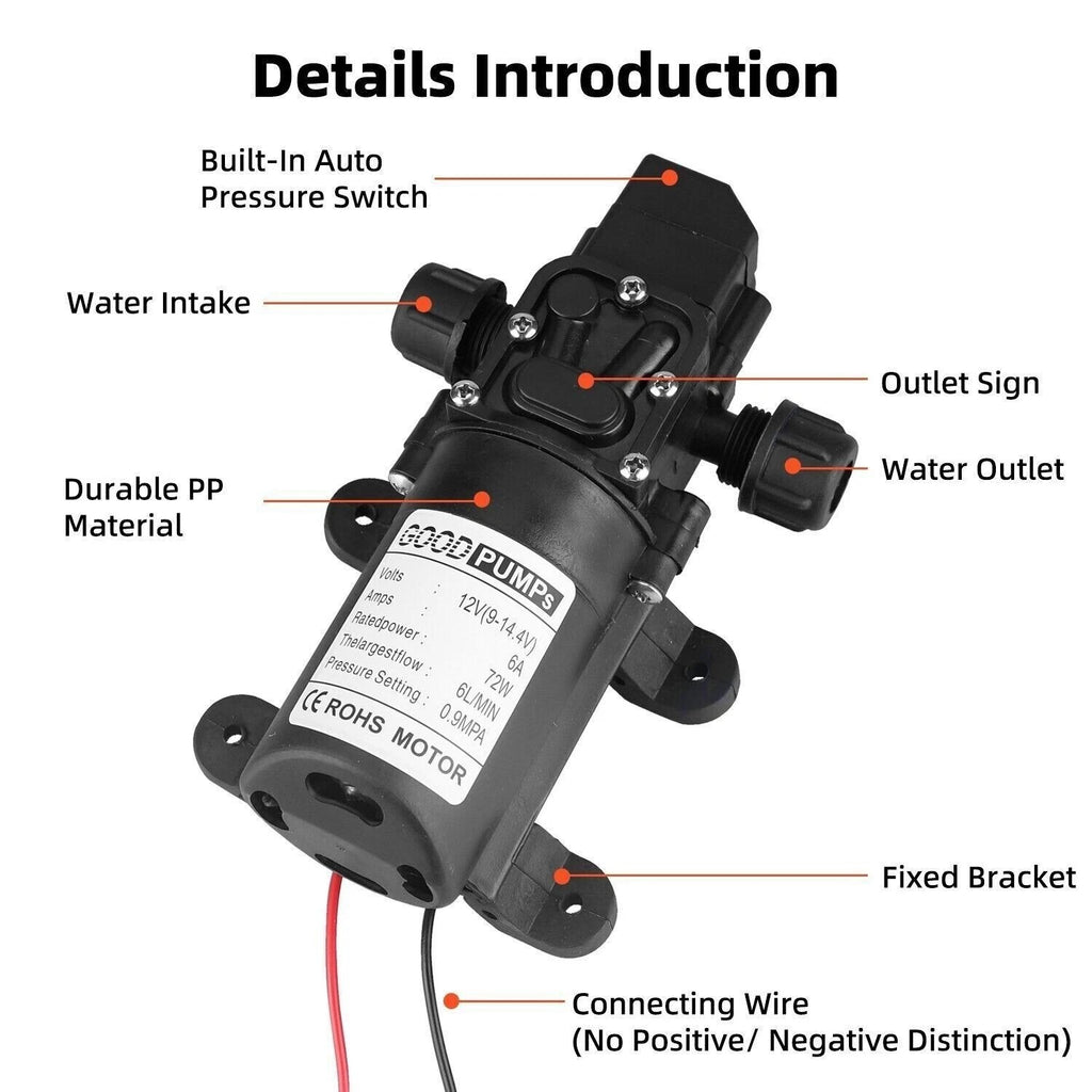 12V Automatic Water Pump 6L 130PSI Pressure Self Priming Caravan Pump