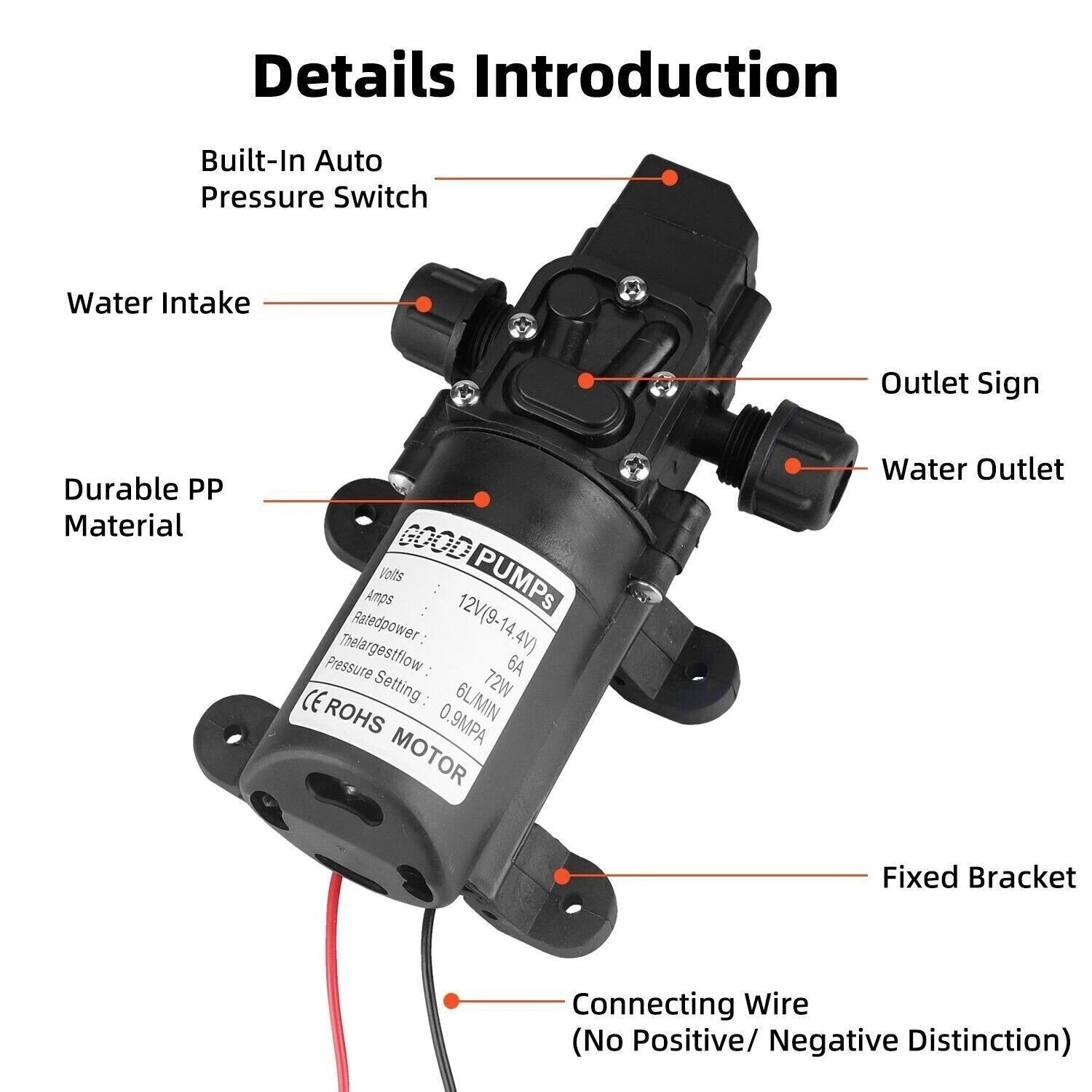 12V Automatic Water Pump 6L 130PSI Pressure Self Priming Caravan Pump