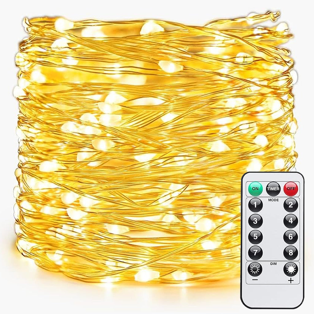20m USB Flexible Silver Wire String Fairy Lights with Remote Control Warm White