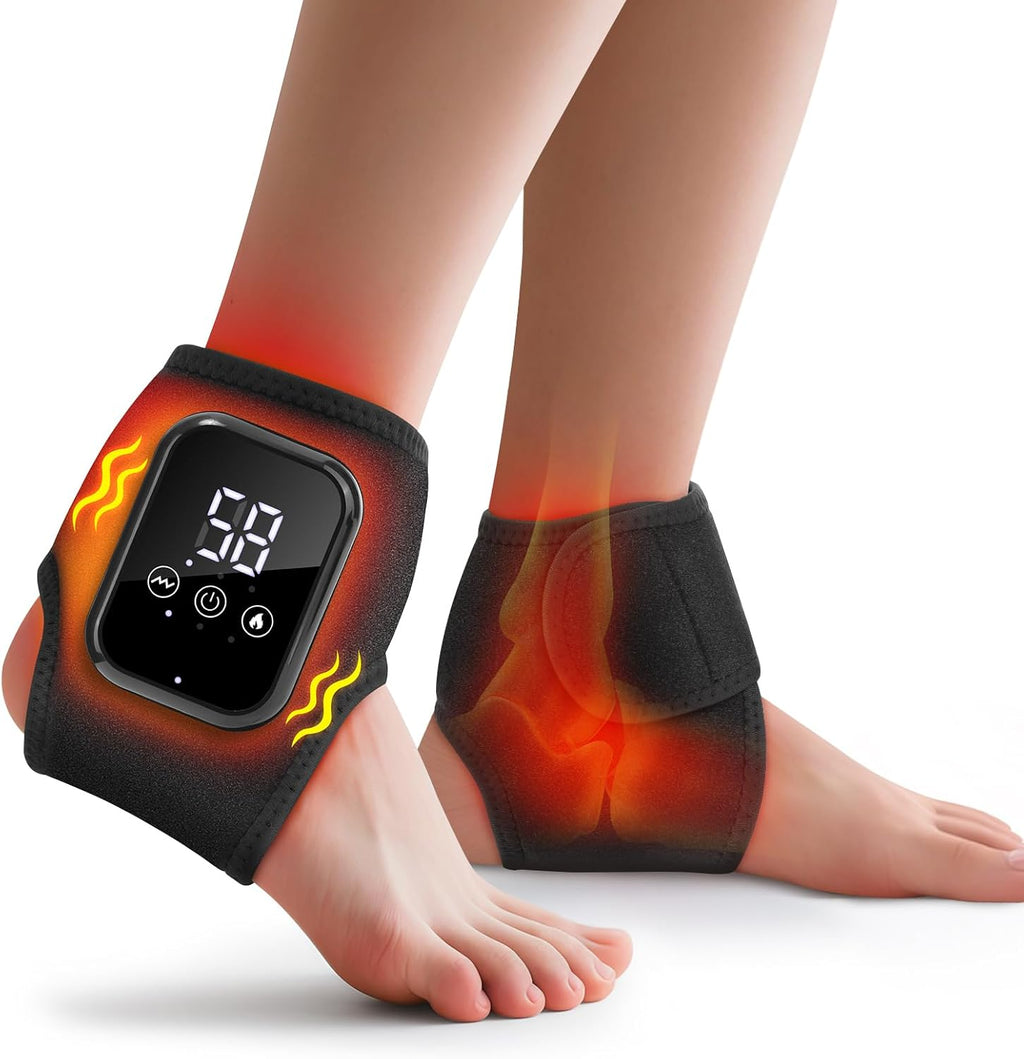 Rechargeable Electric Heating Foot Ankle Brace with Vibration Massage 3 Heat Levels & 3 Massage Modes Massagers
