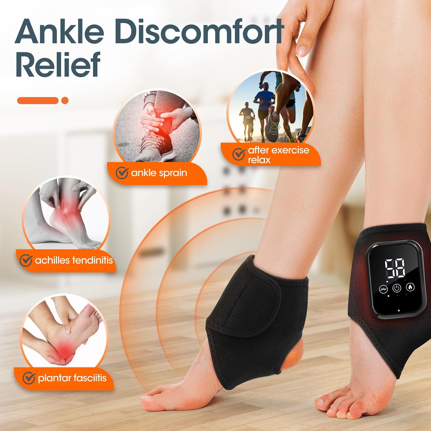 Rechargeable Electric Heating Foot Ankle Brace with Vibration Massage 3 Heat Levels & 3 Massage Modes Massagers