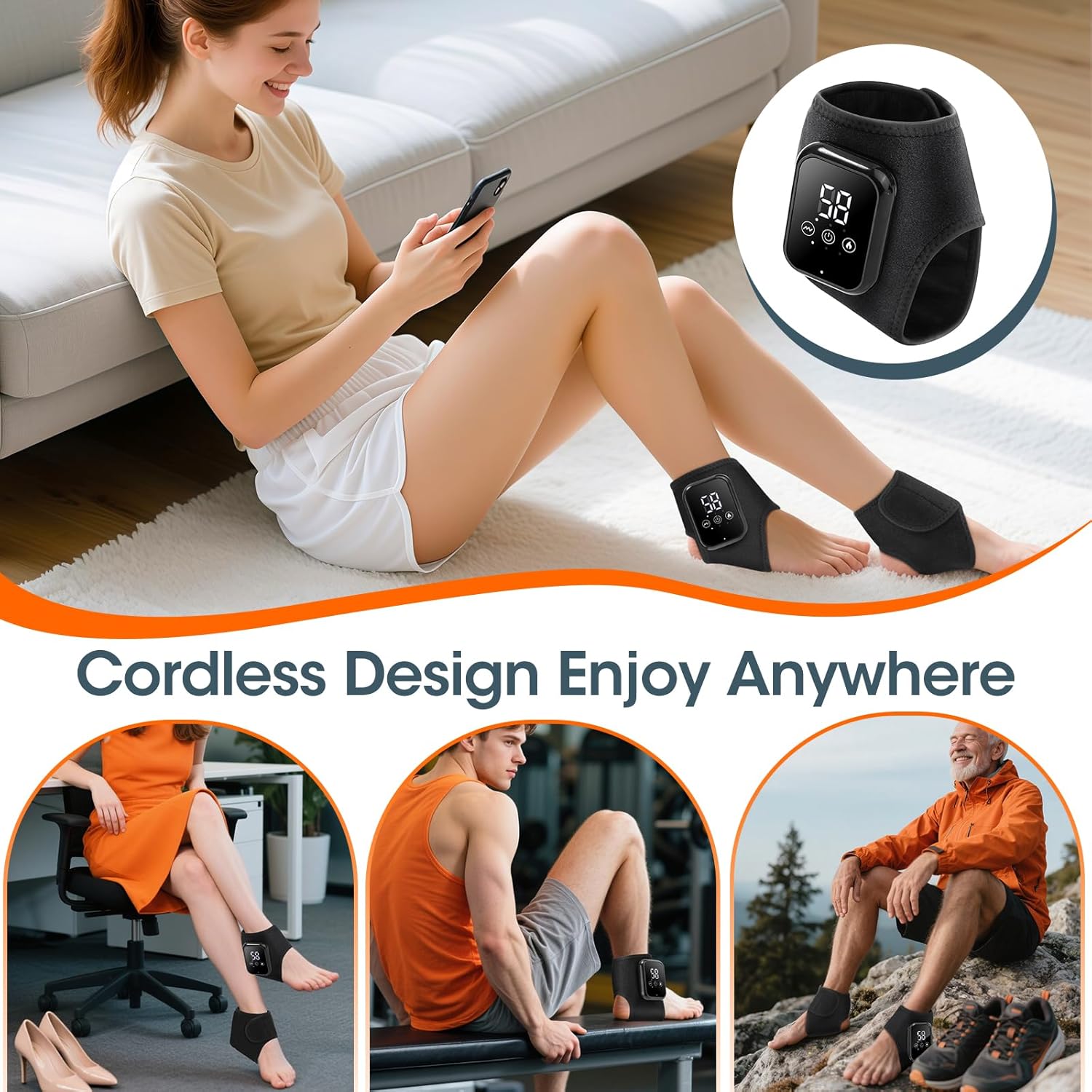 Rechargeable Electric Heating Foot Ankle Brace with Vibration Massage 3 Heat Levels & 3 Massage Modes Massagers