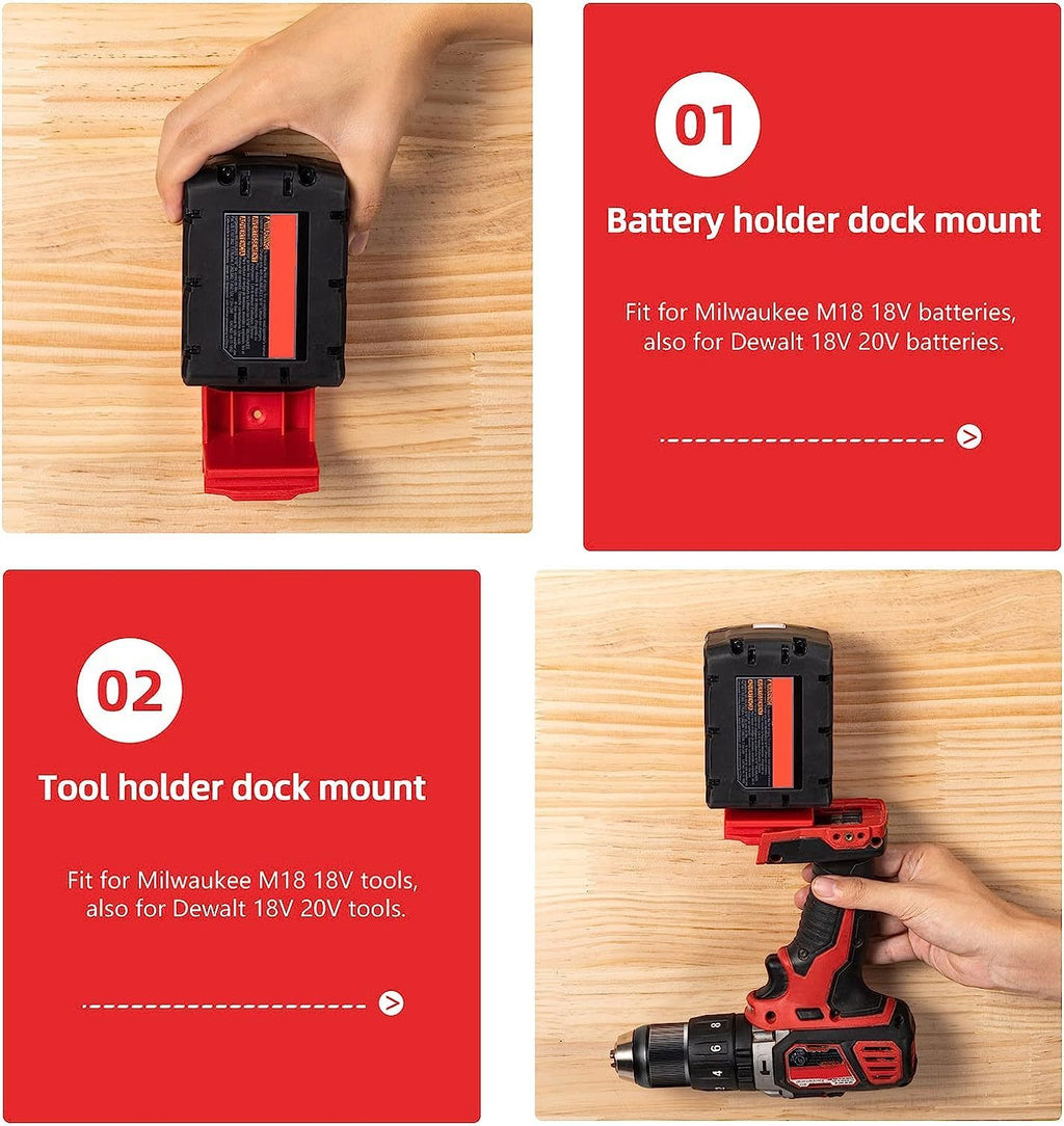 5 Pack 2-in-1 Tool & Battery Holder Compatible with DeWalt Milwaukee