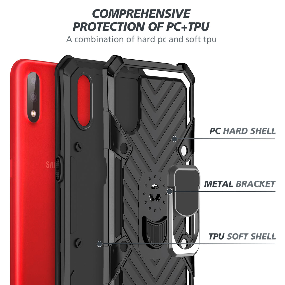 Samsung Galaxy A01 Rugged Tough Case Shockproof Hybrid Cover BLACK