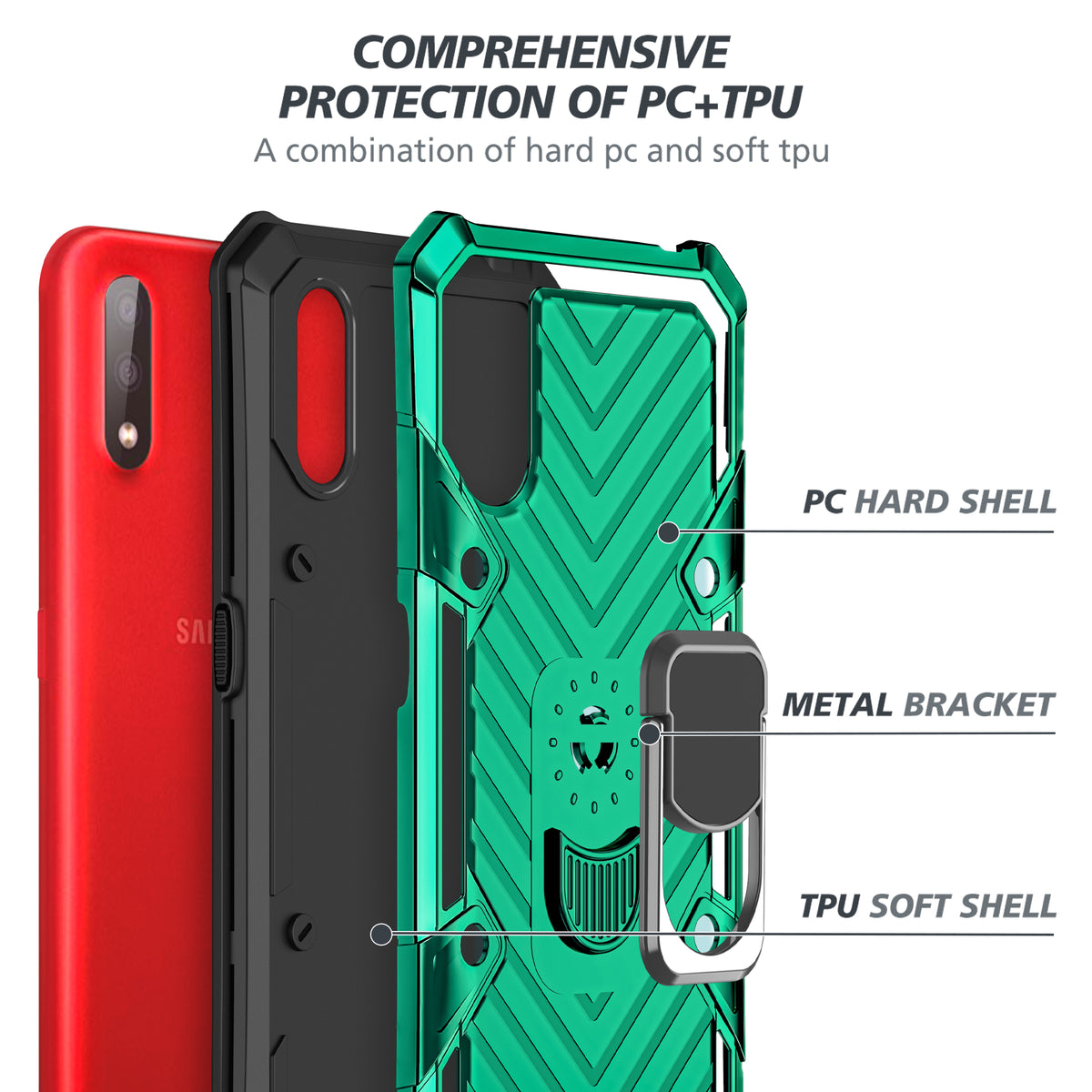Samsung Galaxy A01 Rugged Tough Case Shockproof Hybrid Cover DARK GREEN