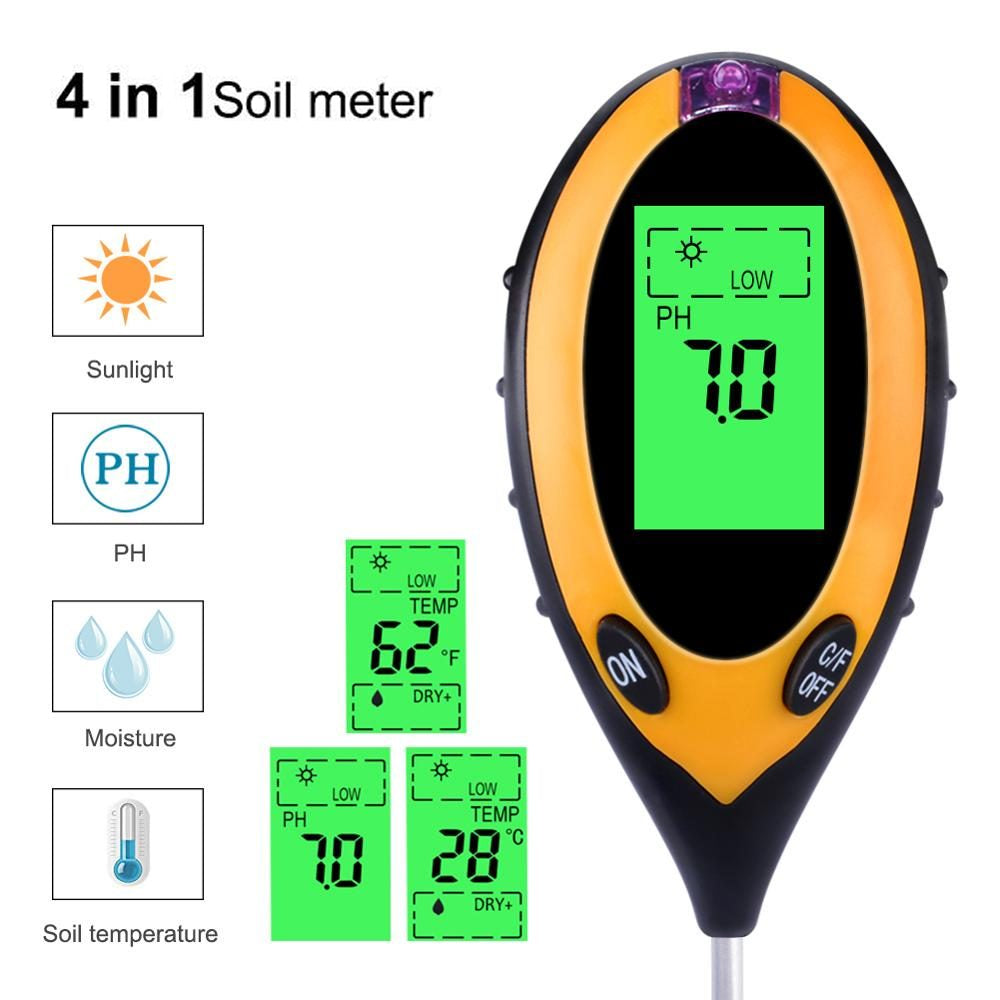 PH Temperature Moisture Sunlight Test Meter 4-in-1 Soil Tester