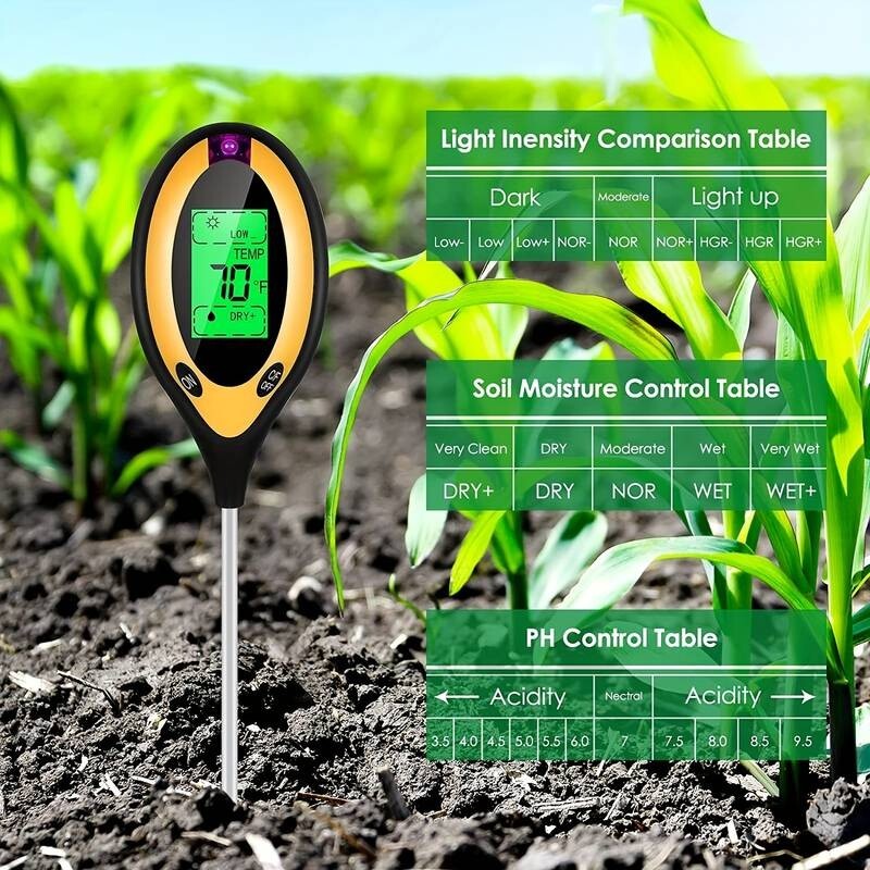 PH Temperature Moisture Sunlight Test Meter 4-in-1 Soil Tester