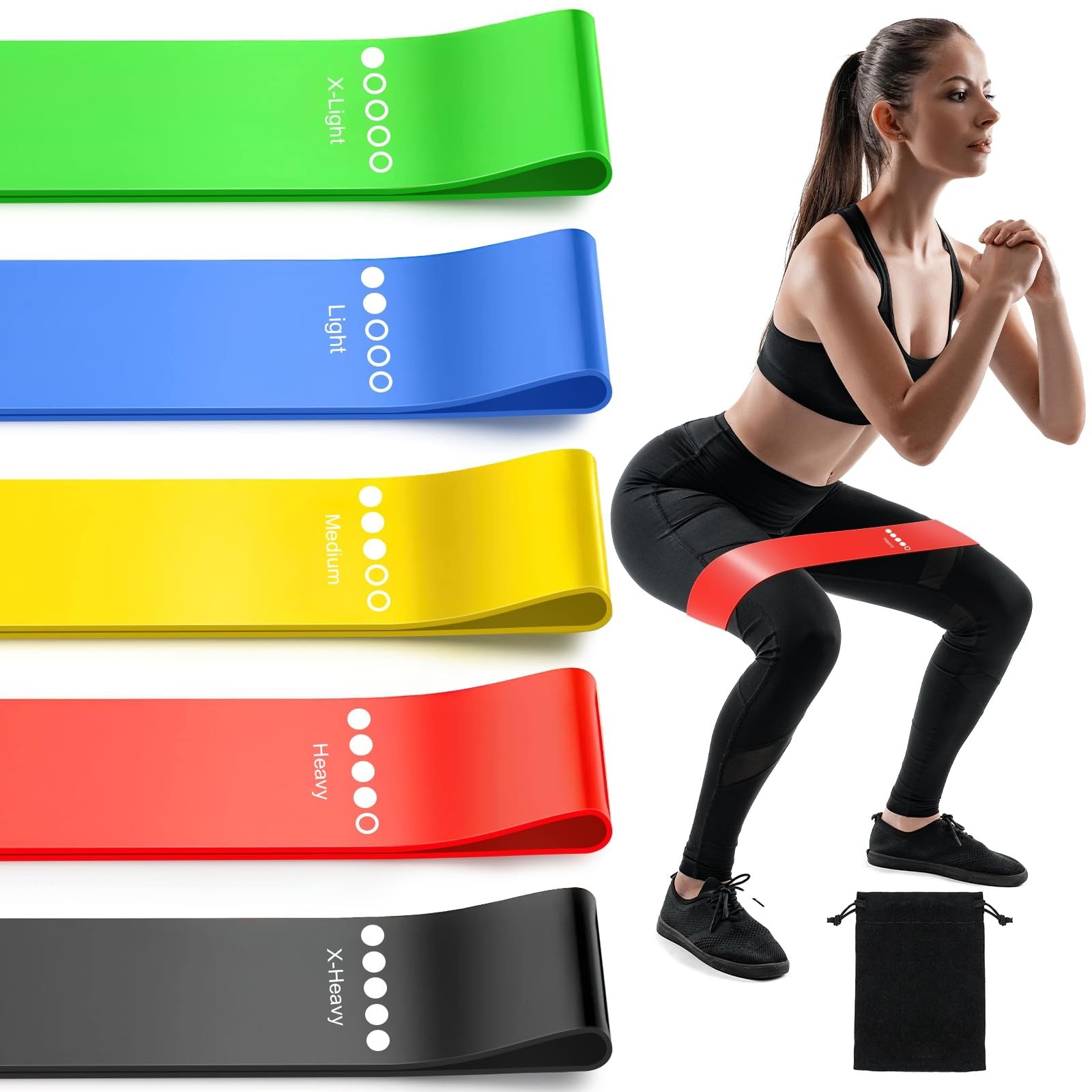 Set of 5 Resistance Bands for Exercise & Strength Training - Premium Elastic Bands for Fitness, Yoga, Pilates, and Home Workouts