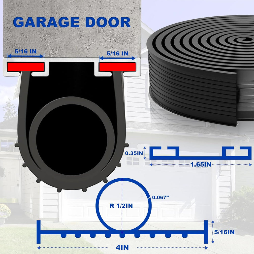 6M Garage Door Seal - Weatherproof Bottom Seal PVC Rubber Garage Door Threshold Seal