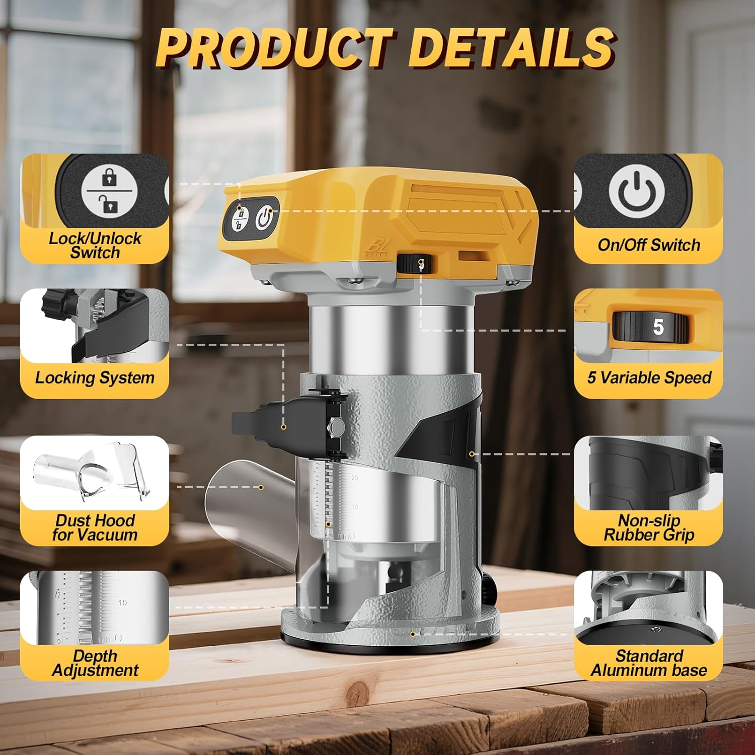 Cordless Trim Router Compatible with Makita 18V Battery 800W Woodworking Tool