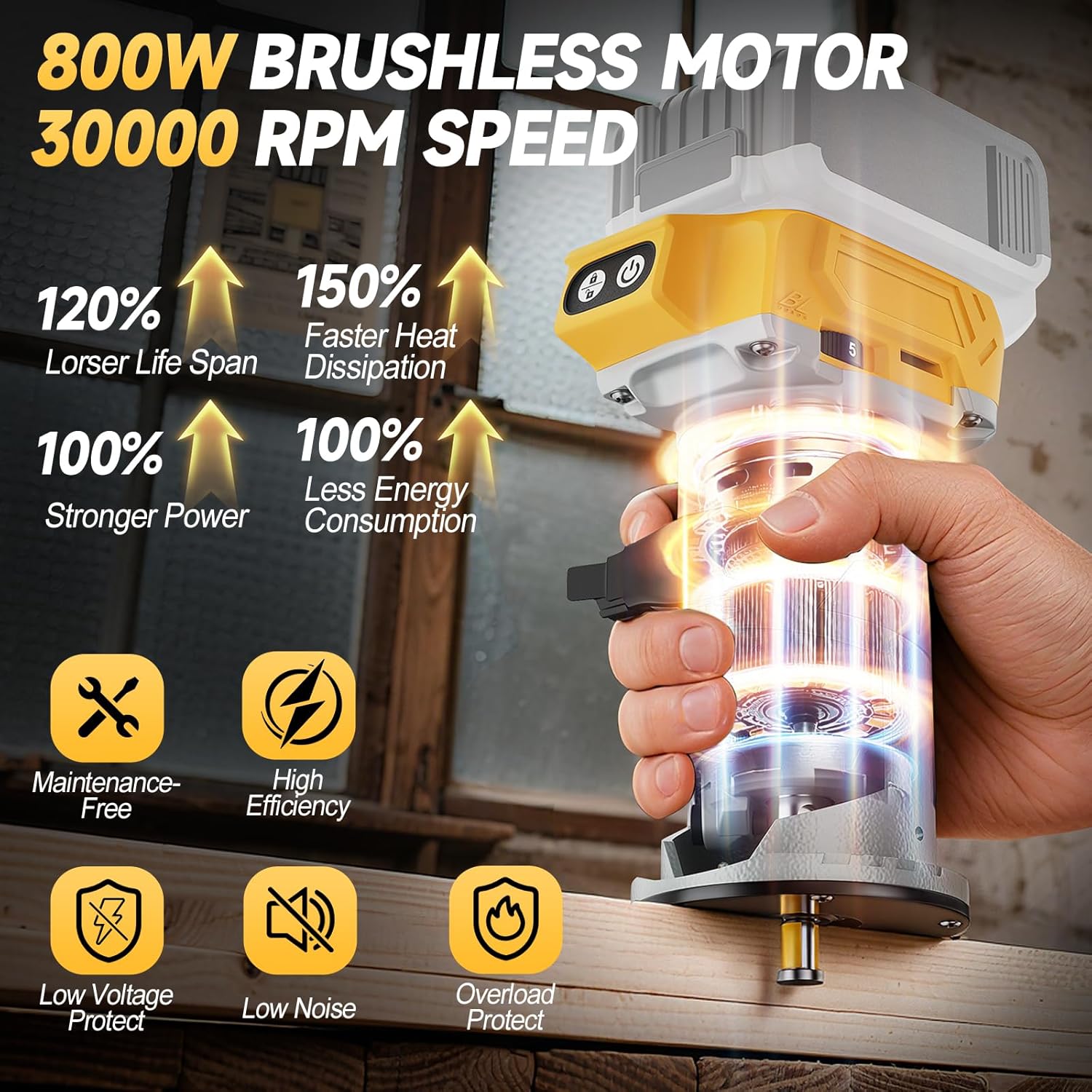 Cordless Trim Router Compatible with Makita 18V Battery 800W Woodworking Tool