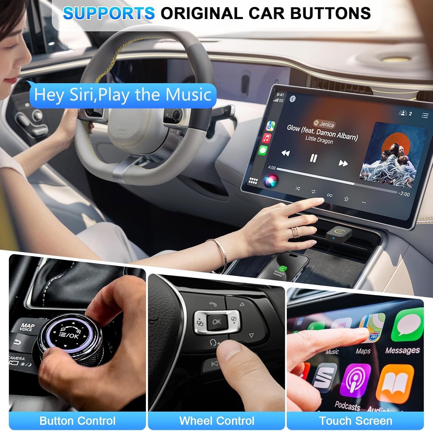 Wired to Wireless CarPlay Android Auto Adapter Bluetooth 5.2