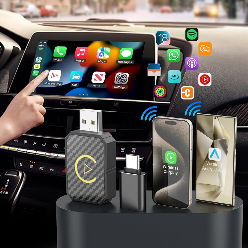 Wired to Wireless CarPlay Android Auto Adapter Bluetooth 5.2