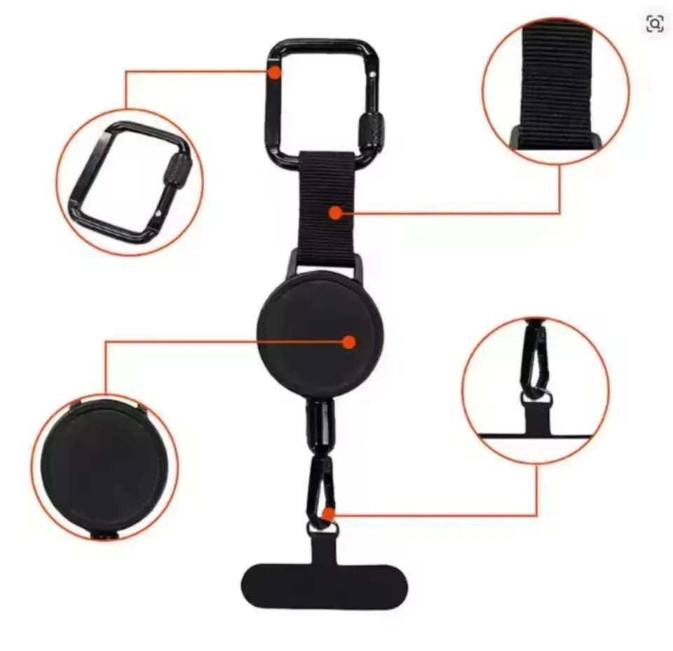1Pcs Retractable Anti-Theft Phone Tether Wrist Strap 60cm Locking Clip for Travel Hiking Outdoor Activities
