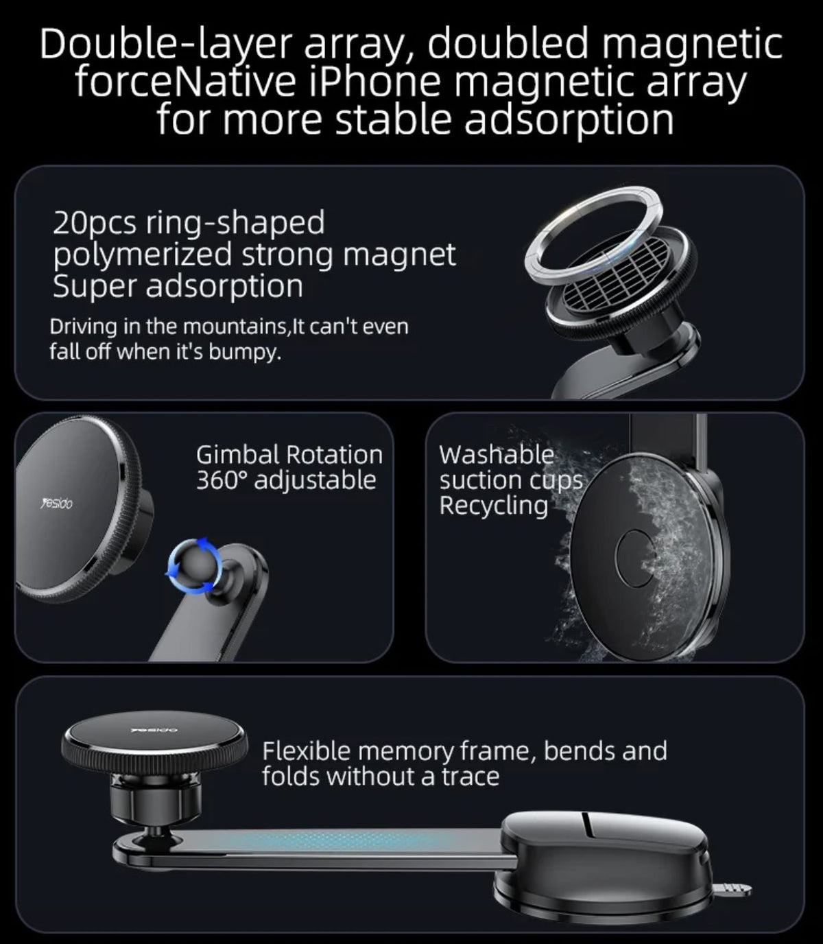 MagSafe Car Phone Holder Dashboard Windscreen Magnetic Phone Mount