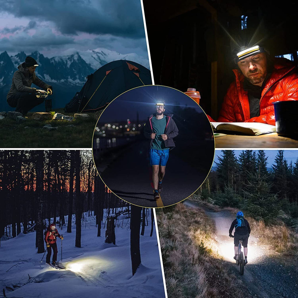 LED Headlamp Rechargeable for Running, Lightweight Head Torch with Wide Beam, USB Charging (Black)