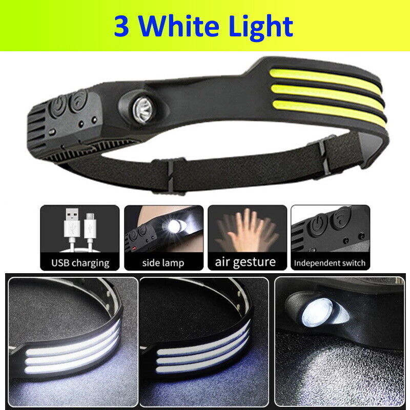 LED Headlamp Rechargeable for Running, Lightweight Head Torch with Wide Beam, USB Charging (Black)