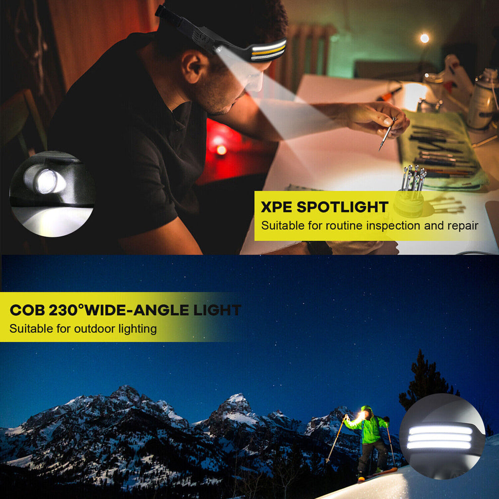 LED Headlamp Rechargeable for Running, Lightweight Head Torch with Wide Beam, USB Charging (Black)