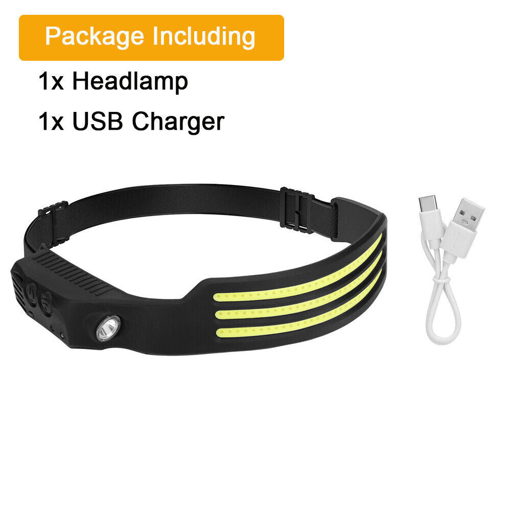 LED Headlamp Rechargeable for Running, Lightweight Head Torch with Wide Beam, USB Charging (Black)