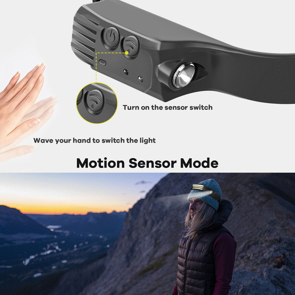 LED Headlamp Rechargeable for Running, Lightweight Head Torch with Wide Beam, USB Charging (Black)