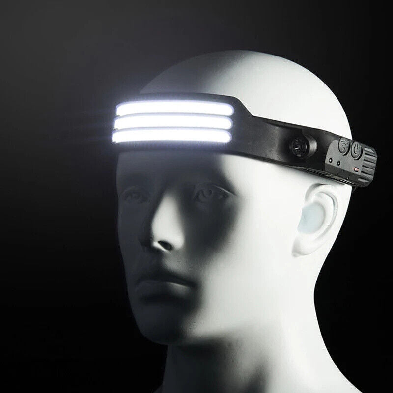 LED Headlamp Rechargeable for Running, Lightweight Head Torch with Wide Beam, USB Charging (Black)