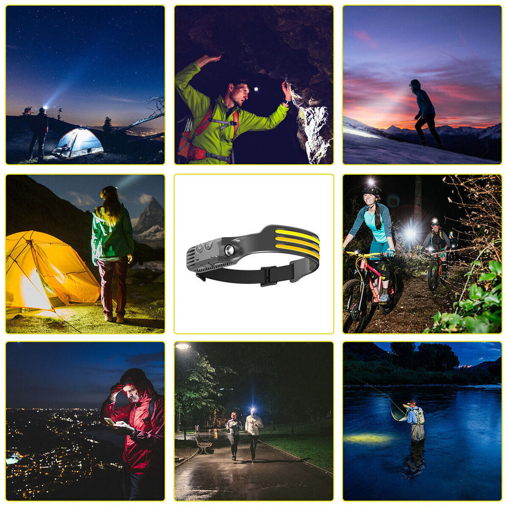 LED Headlamp Rechargeable for Running, Lightweight Head Torch with Wide Beam, USB Charging (Black)