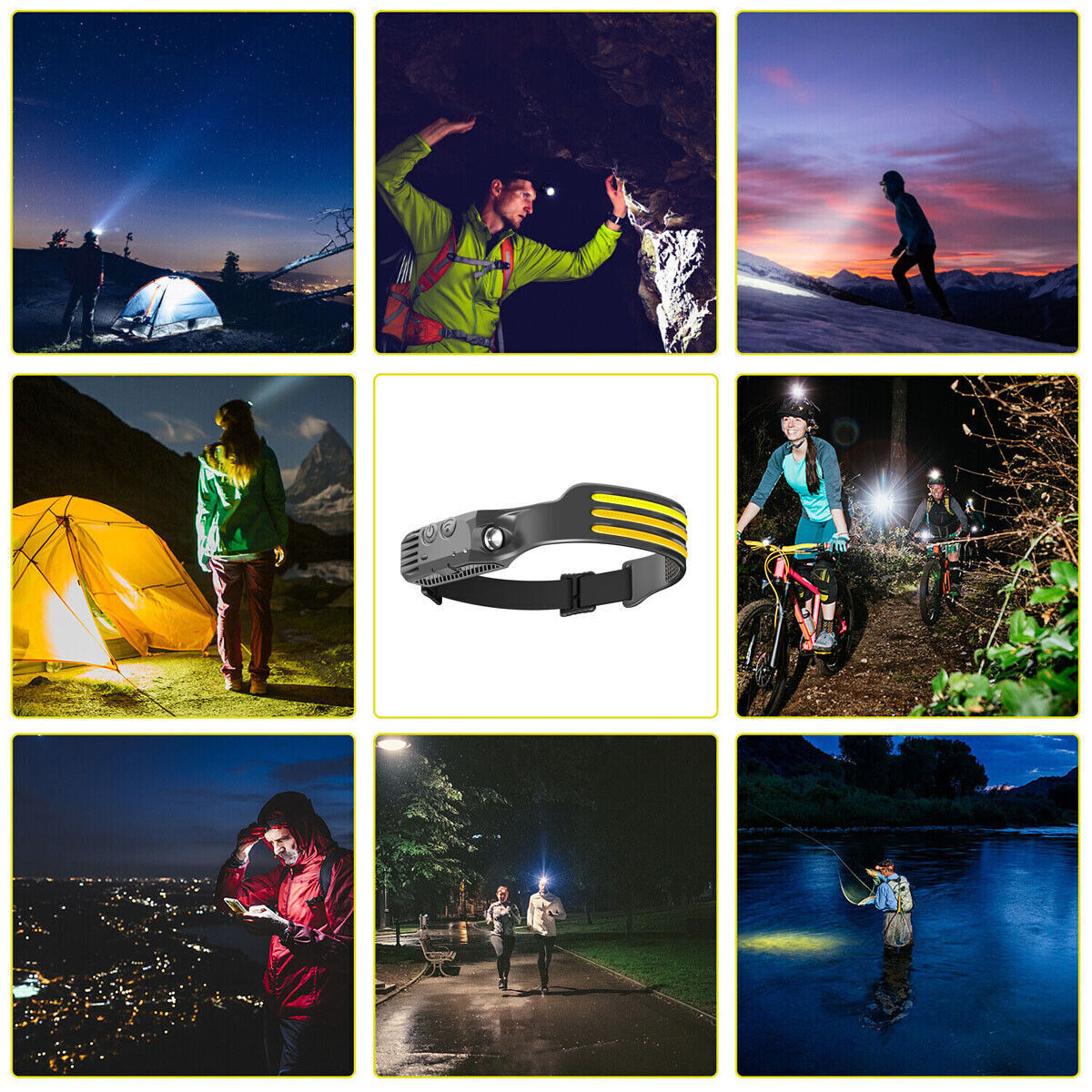 LED Headlamp Rechargeable for Running, Lightweight Head Torch with Wide Beam, USB Charging (Black)