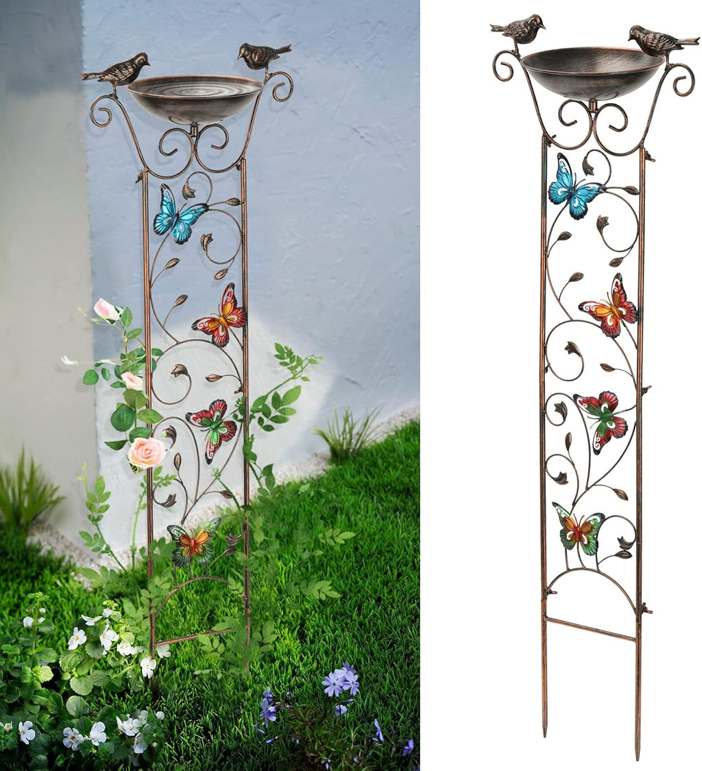 Cast Iron Bird Bath Feeder Garden Decor Plant Support Stand [BUTTERFLY]