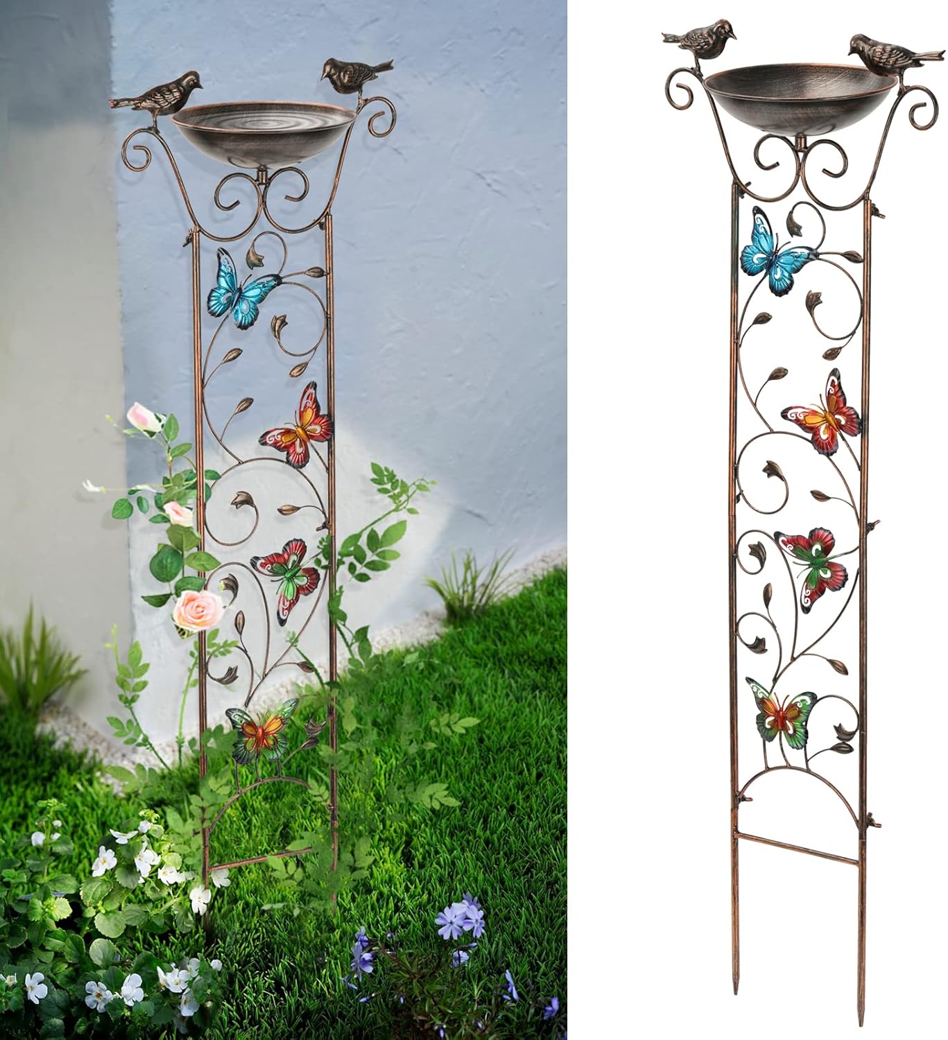 Cast Iron Bird Bath Feeder Garden Decor Plant Support Stand [BUTTERFLY]