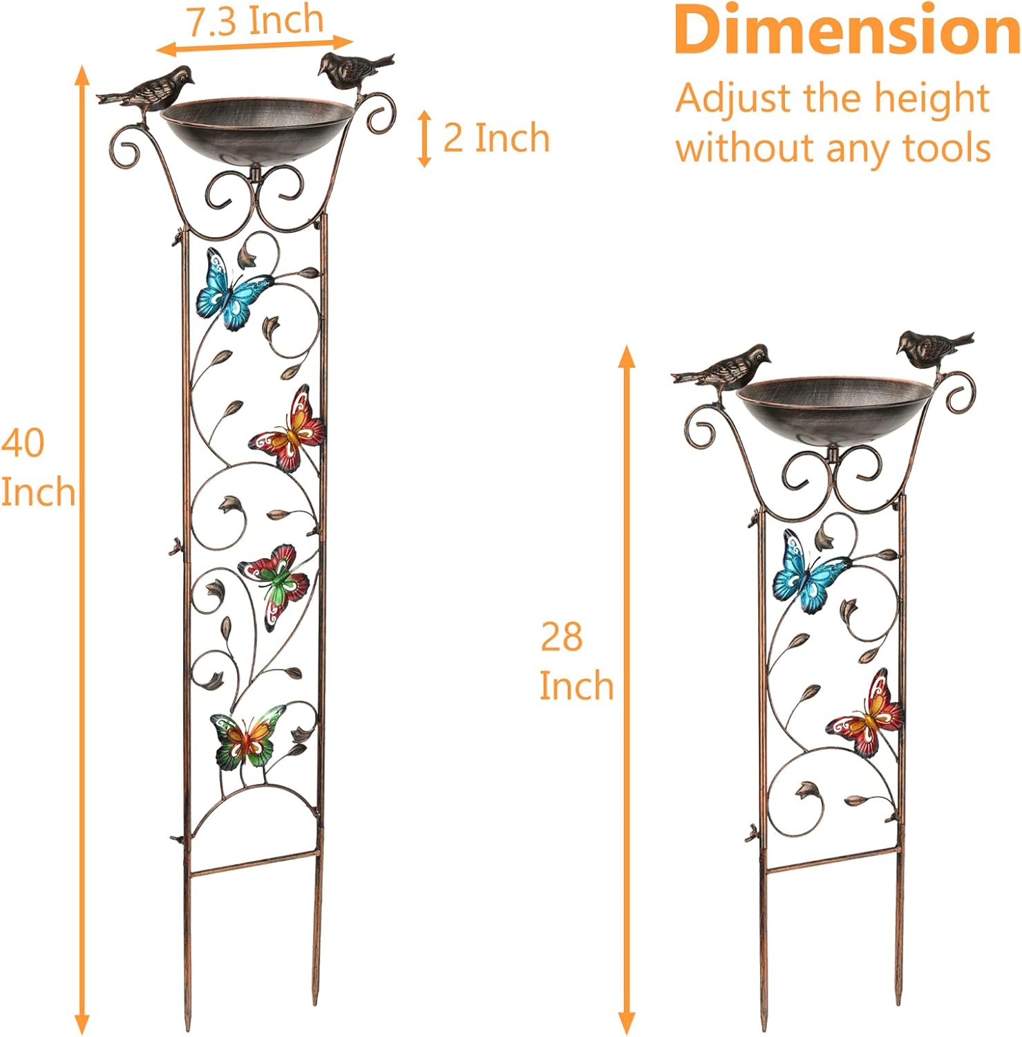 Cast Iron Bird Bath Feeder Garden Decor Plant Support Stand [BUTTERFLY]