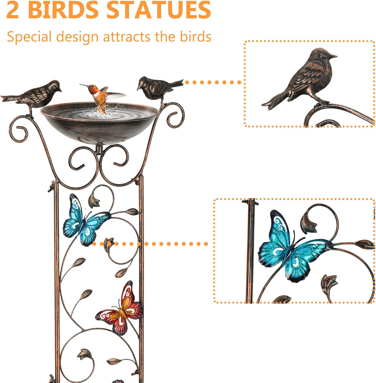 Cast Iron Bird Bath Feeder Garden Decor Plant Support Stand [BUTTERFLY]