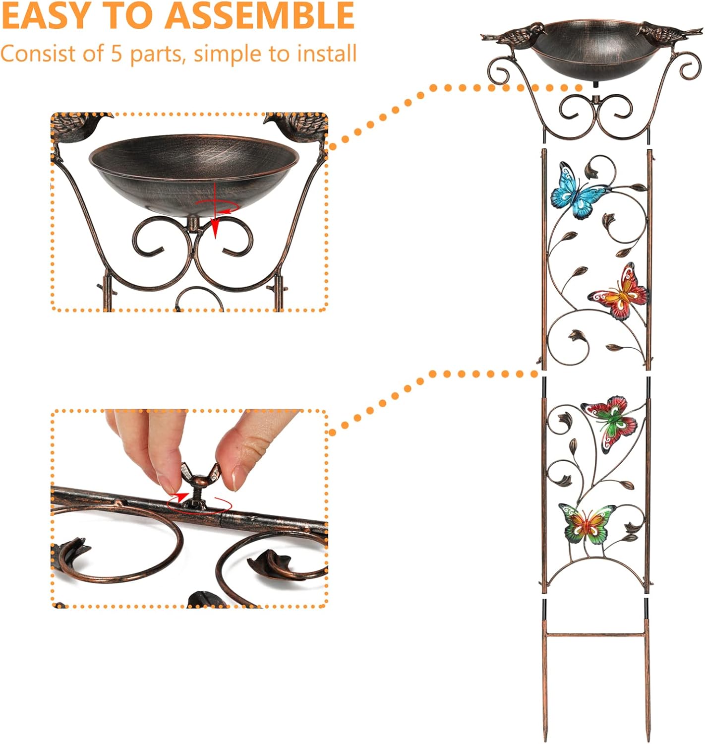 Cast Iron Bird Bath Feeder Garden Decor Plant Support Stand [BUTTERFLY]